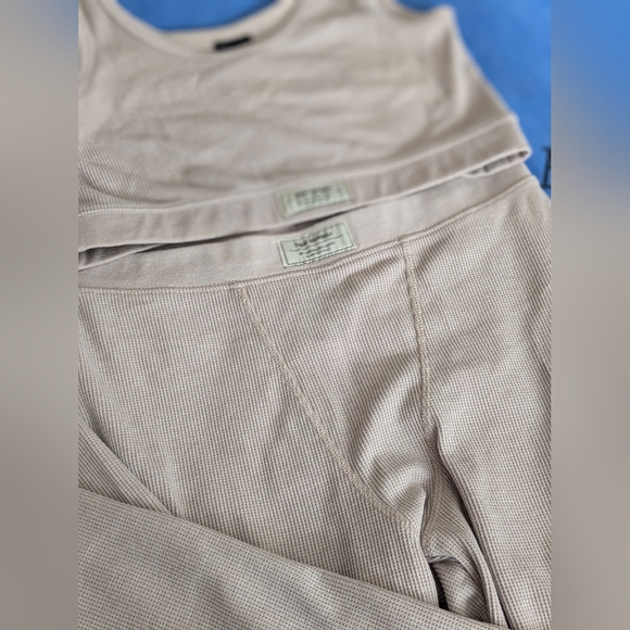 H&M Pajama tank top and Long Pants in Waffle Texture, cotton-blend Cream Sz M - Picture 7 of 10